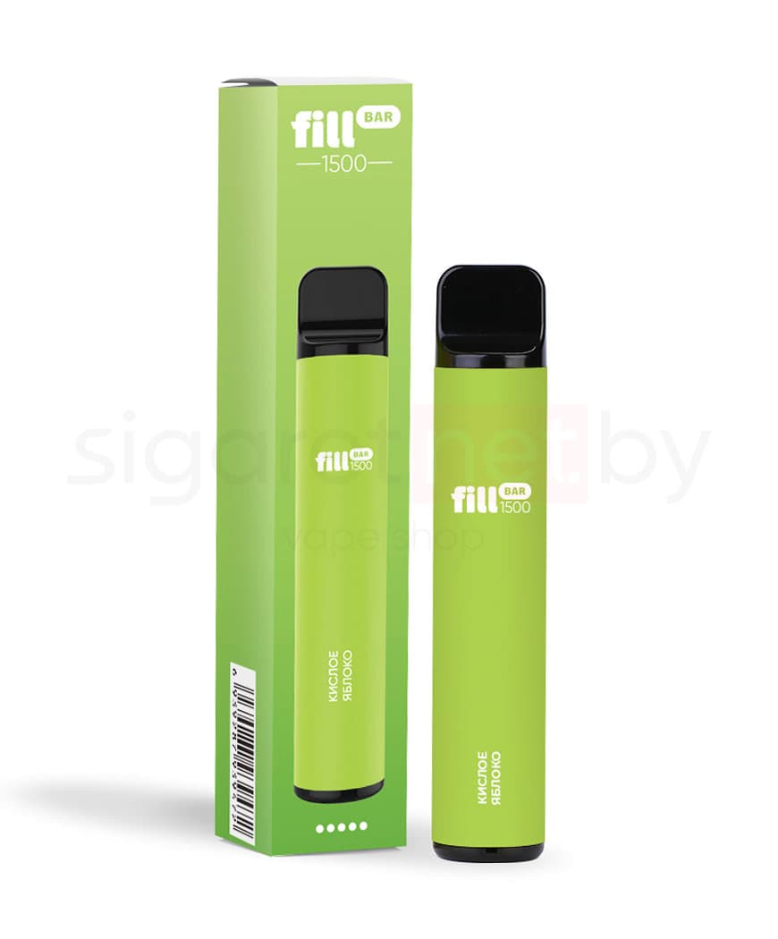 Электронная система курения ( одноразовая ) Fill Bar 1500 - 850 mAh - Кислое Яблоко ( 4,8 мл. Крепость 50 мг\ мл )