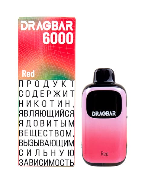 Комплект электронной системы курения ( одноразовая ) DRAGBAR 6000 - 650 mAh - Арбуз Клубника ( Red ) ( 2 + 10 мл. Крепость 17 ± 3 мг\ мл )