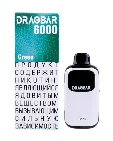 Комплект электронной системы курения ( одноразовая ) DRAGBAR 6000 - 650 mAh - Гавайская Мята ( Green ) ( 2 + 10 мл. Крепость 17 ± 3 мг\ мл )