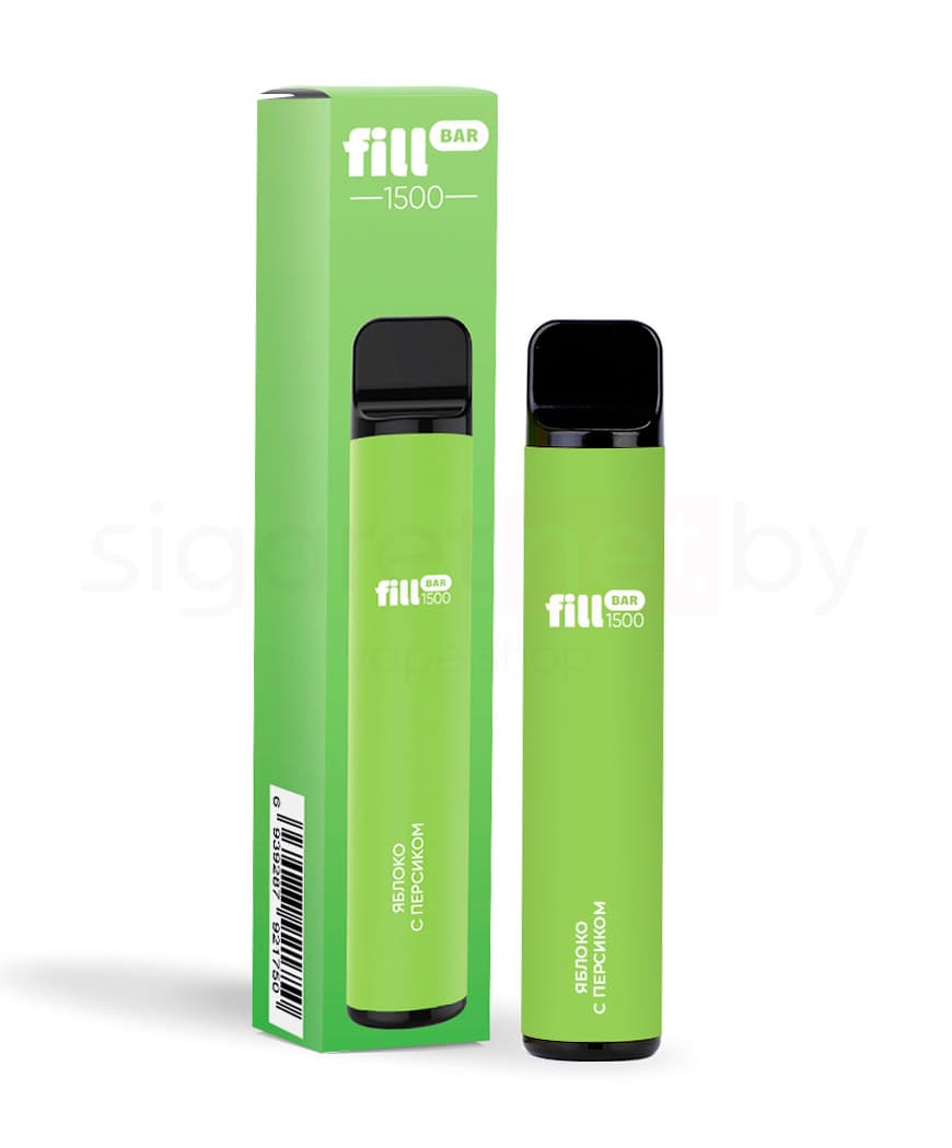 Электронная система курения ( одноразовая ) Fill Bar 1500 - 850 mAh - Яблоко с Персиком ( 4,8 мл. Крепость 20 мг\ мл )