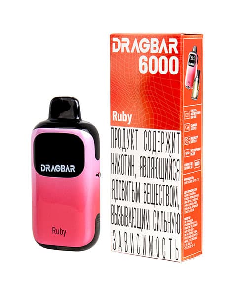 Комплект электронной системы курения ( многоразовая ) DRAGBAR 6000 - 650 mAh - Арбуз ( Ruby ) ( 2 + 10 мл. Крепость 17 ± 3 мг\ мл )