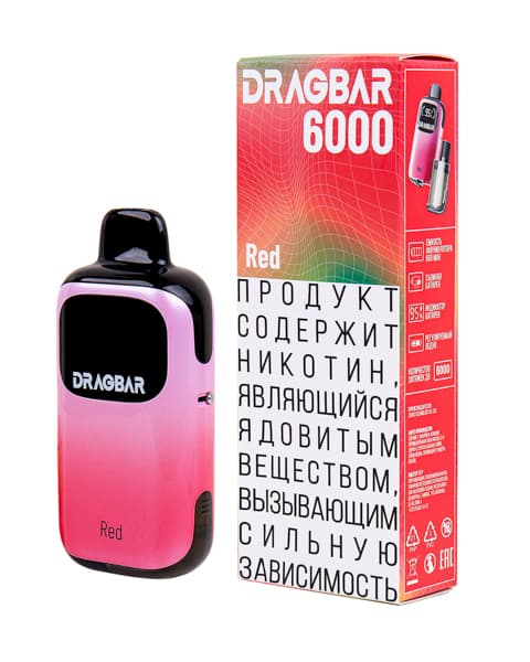 Комплект электронной системы курения ( одноразовая ) DRAGBAR 6000 - 650 mAh - Арбуз Клубника ( Red ) ( 2 + 10 мл. Крепость 17 ± 3 мг\ мл )