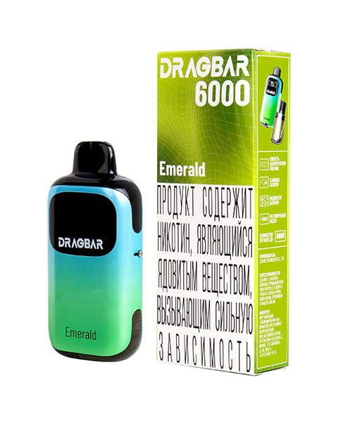 Комплект электронной системы курения ( многоразовая ) DRAGBAR 6000 - 650 mAh - Кислое Яблоко ( Emerald ) ( 2 + 10 мл. Крепость 17 ± 3 мг\ мл )