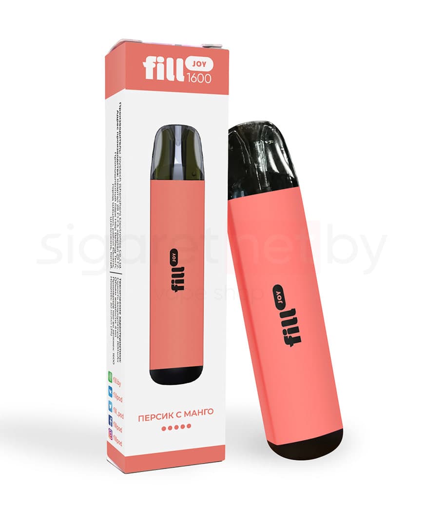 Электронная система курения ( одноразовая ) Fill JOY 1600 - 800 mAh - Персик с Манго ( 4 мл. Крепость 50 мг\ мл )