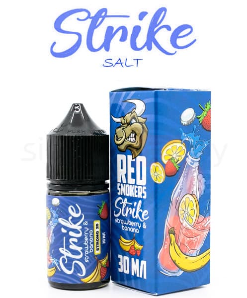 Жидкость RED SMOKERS STRIKE SALT - STRAWBERRY &amp; BANANA ( Клубника и Банан ) 30 мл ( 20 мг ) STRONG