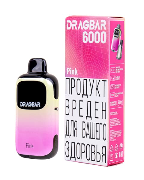 Комплект электронной системы курения ( одноразовая ) DRAGBAR 6000 - 650 mAh - Розовый Лимонад ( Pink ) ( 2 + 10 мл. Крепость 17 ± 3 мг\ мл )