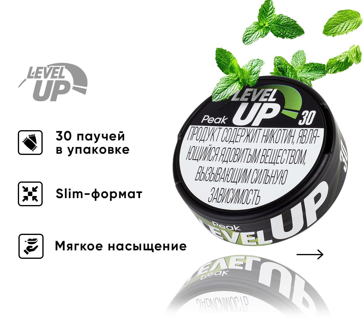 Никотиновые паучи Level UP PEAK ( Сладкая Мята ) - 11 мг