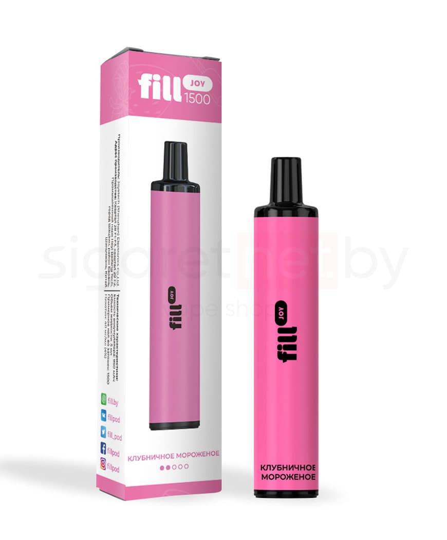 Электронная система курения ( одноразовая ) Fill JOY 1500 - 950 mAh - Клубничное Мороженое ( 5 мл. Крепость 20 мг\ мл )
