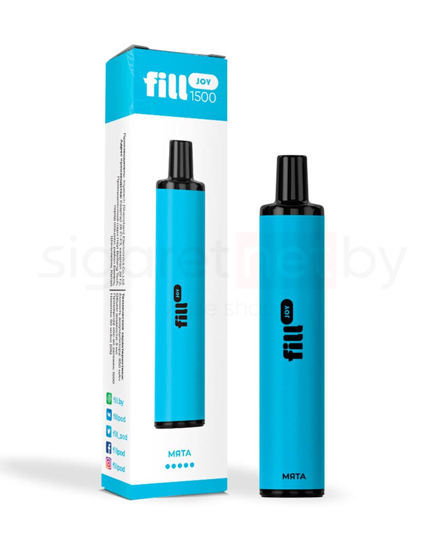 Электронная система курения ( одноразовая ) Fill JOY 1500 - 950 mAh - Мята ( 5 мл. Крепость 50 мг\ мл )