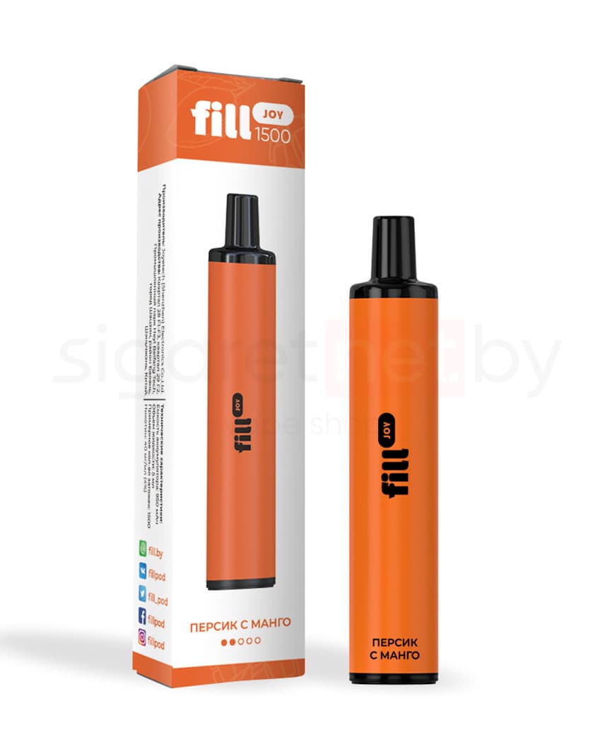 Электронная система курения ( одноразовая ) Fill JOY 1500 - 950 mAh - Персик с Манго ( 5 мл. Крепость 20 мг\ мл )