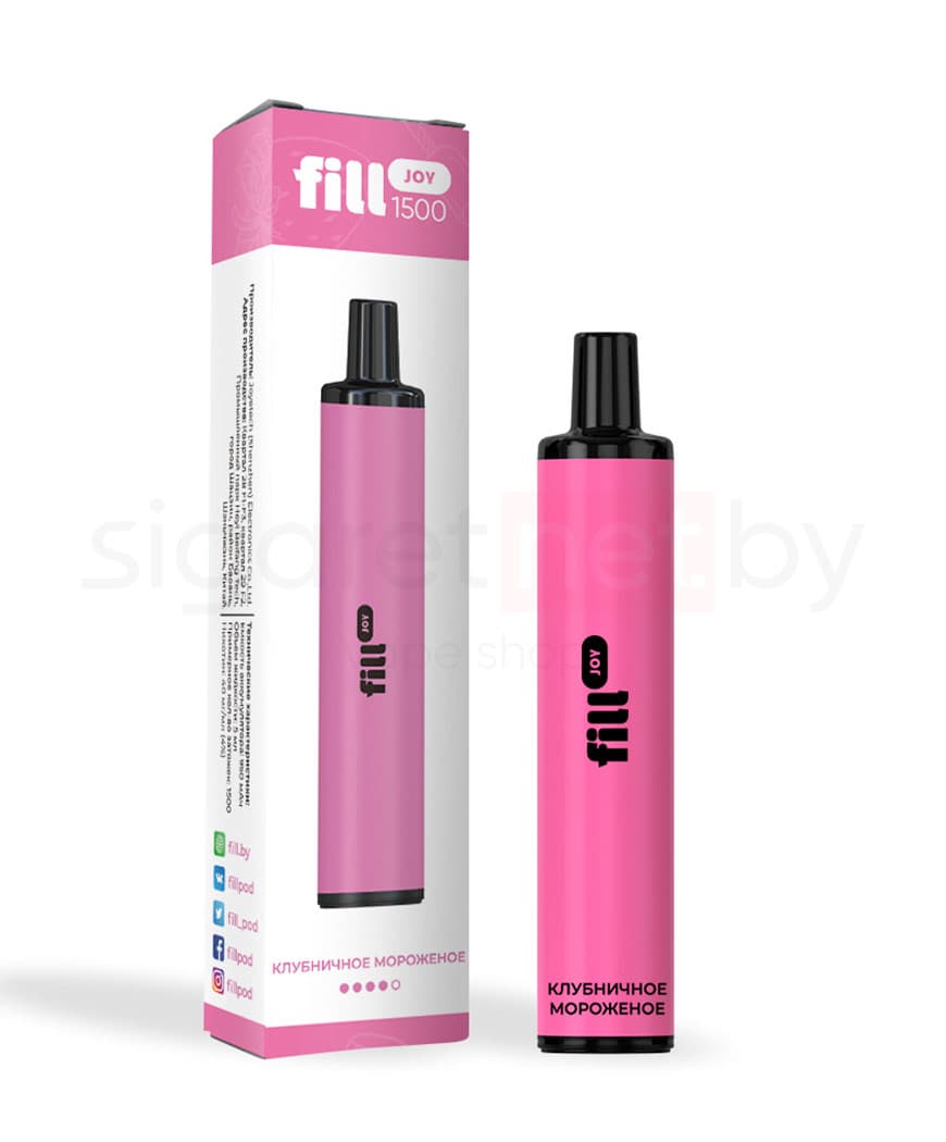 Электронная система курения ( одноразовая ) Fill JOY 1500 - 950 mAh - Клубничное Мороженое ( 5 мл. Крепость 40 мг\ мл )
